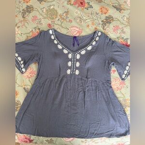 Seraphine: Blue Embroidered V-Neck Maternity to Nursing Top